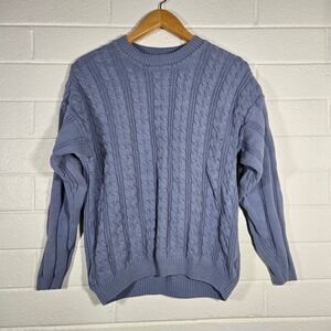 Vtg Apart Cable Knit Sweater Large Cotton Crewneck Pullover Ribbed Cottage Prep